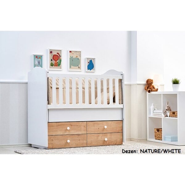 Krevetac za bebe BELIS EVA 4 fioke 2u1 NATURE/WHITE