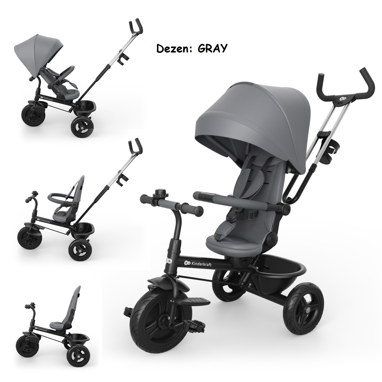 Tricikli / guralica za decu, Kinderkraft ASTON 2 PLUS GRAY